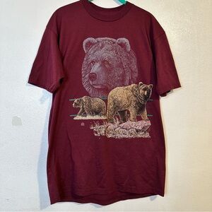 Vtg 1994 Burgundy Bear Graphic cotton blend T-Shirt